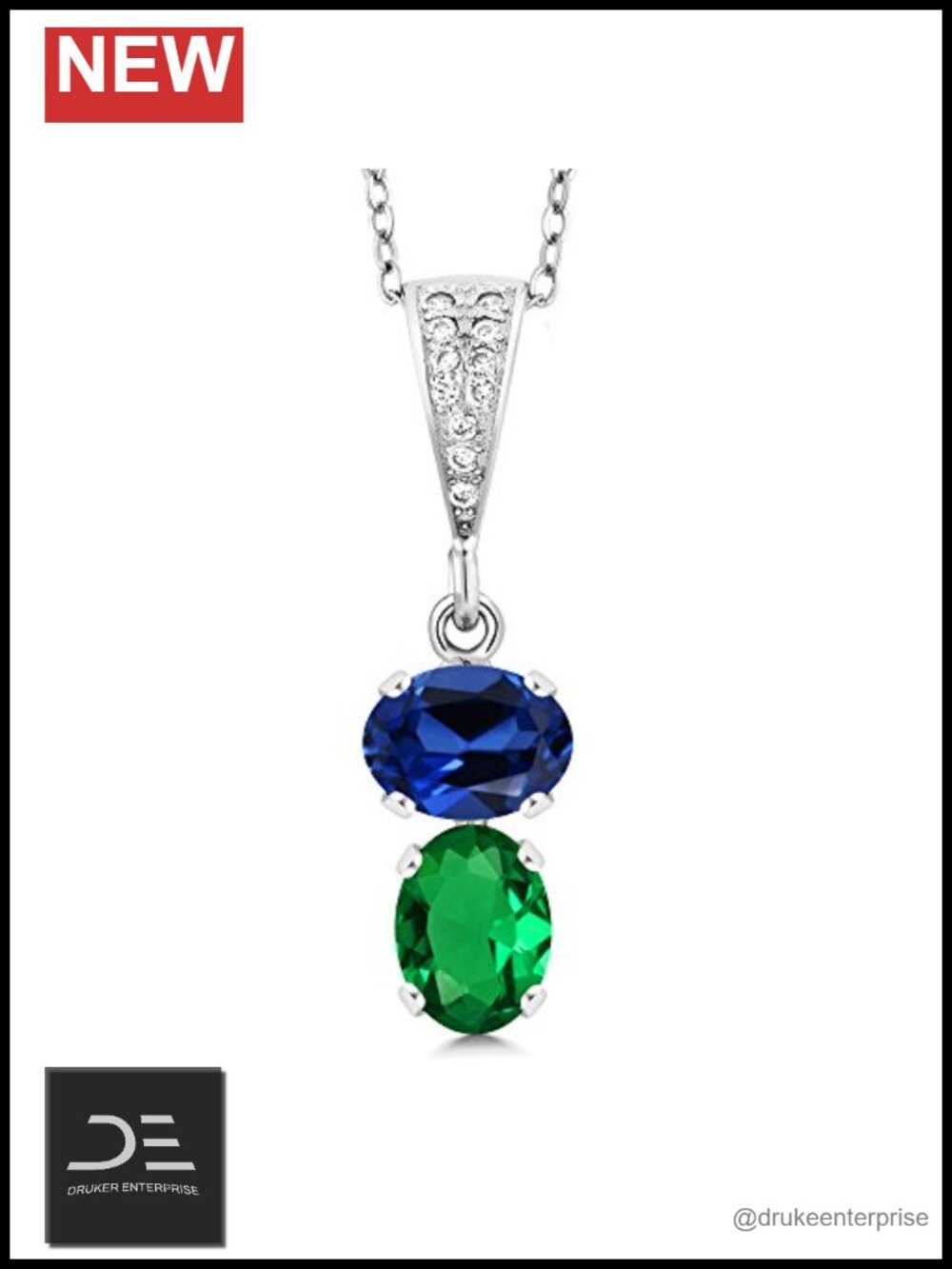 2 Stone Oval Birthstone Pendant Necklace 925 Sterling Silver 18" Chain Women's